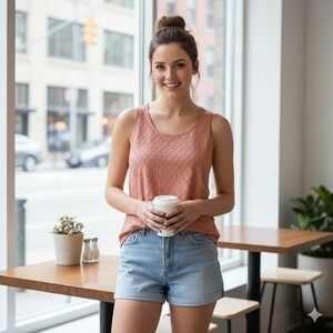 LOFT Coral Peach Eyelet Lace Pintuck Sleeveless Tank Top Shell Blouse - Size‎ XS